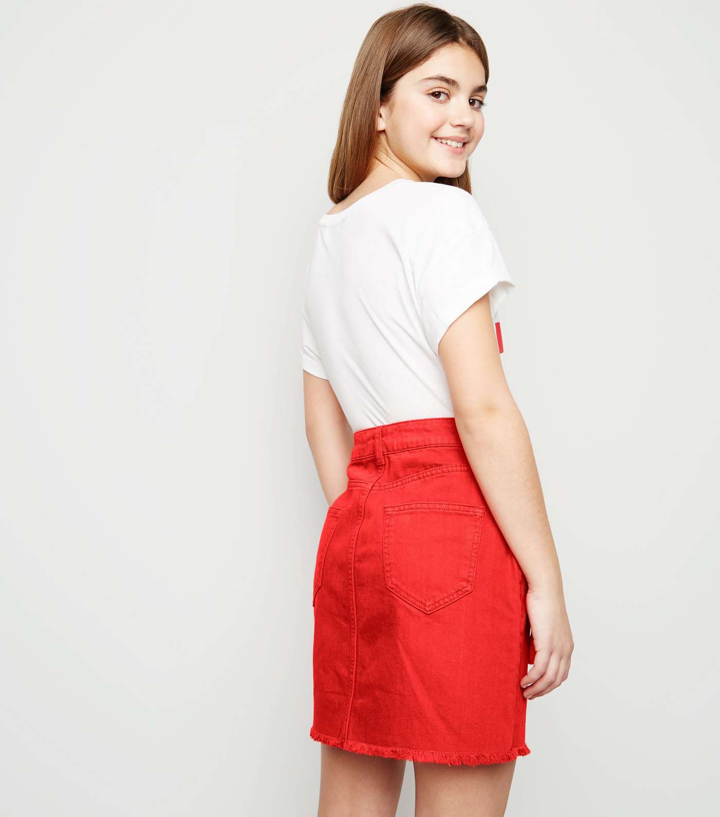 Girls Red Denim Skirt  Image 3