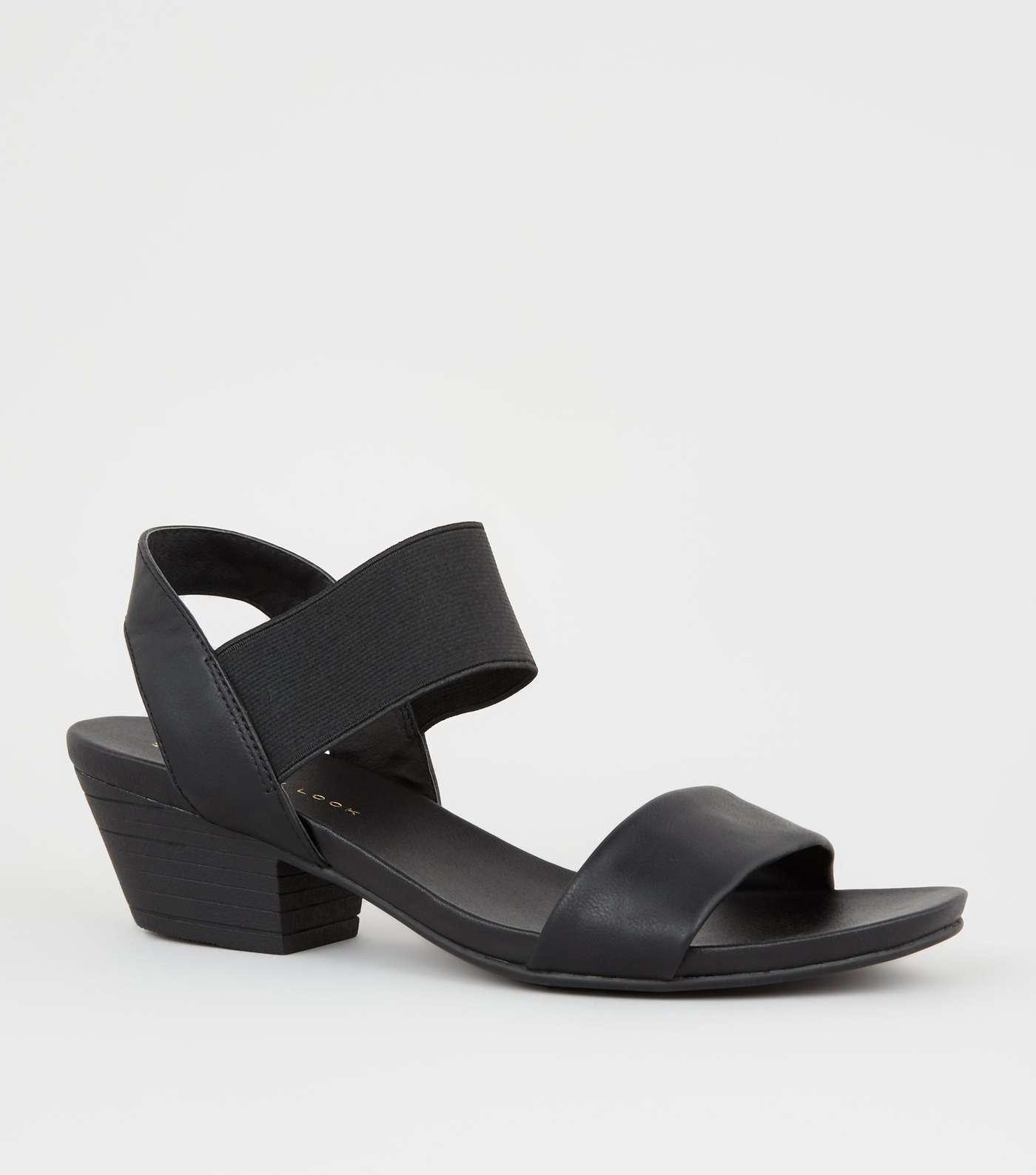 Wide Fit Black Leather-Look Low Heel Sandals