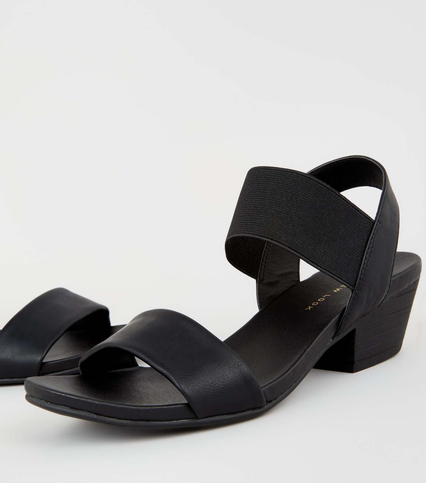 Wide Fit Black Leather-Look Low Heel Sandals Image 3