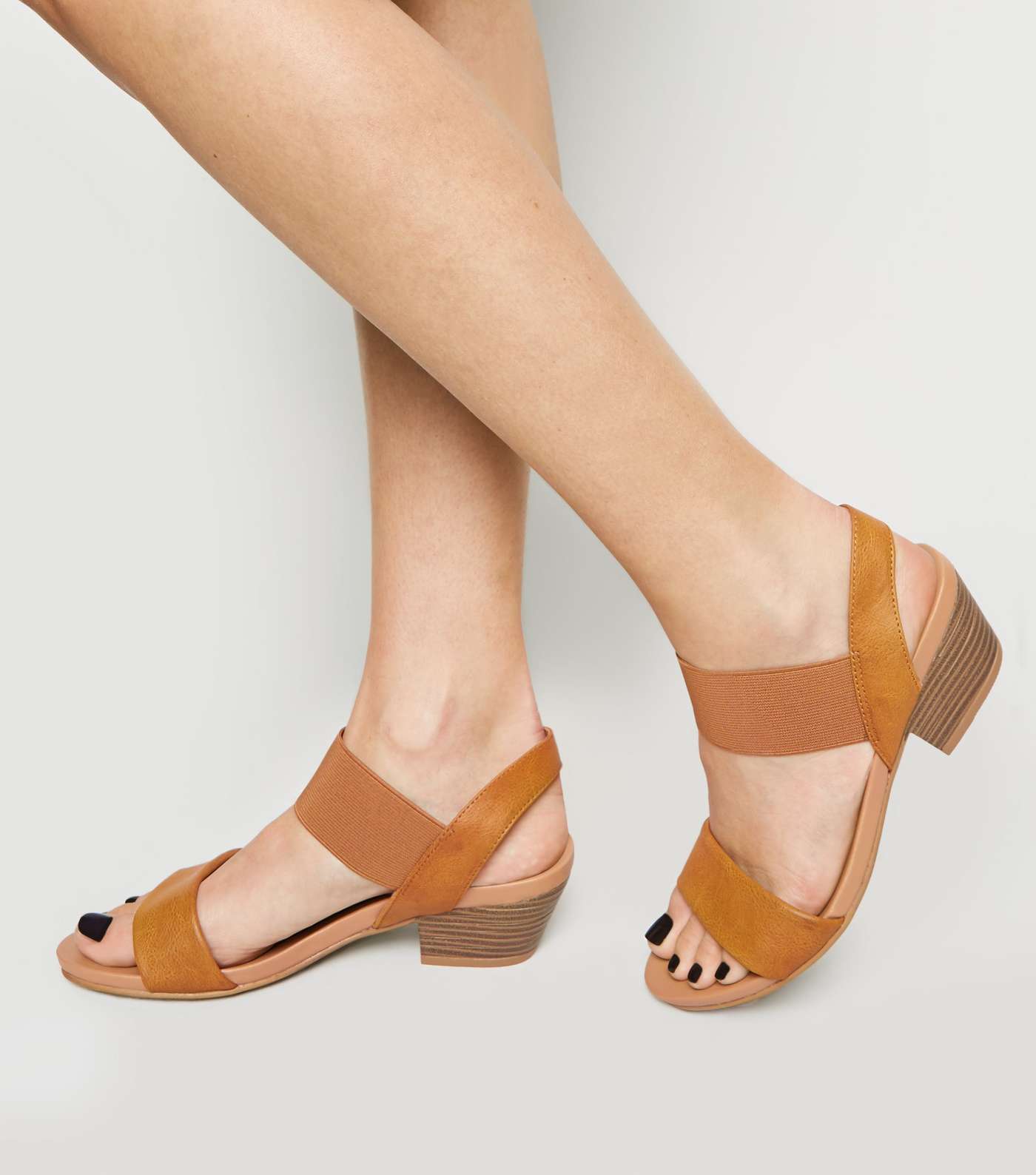 Wide Fit Tan Leather-Look Low Heel Sandals Image 2