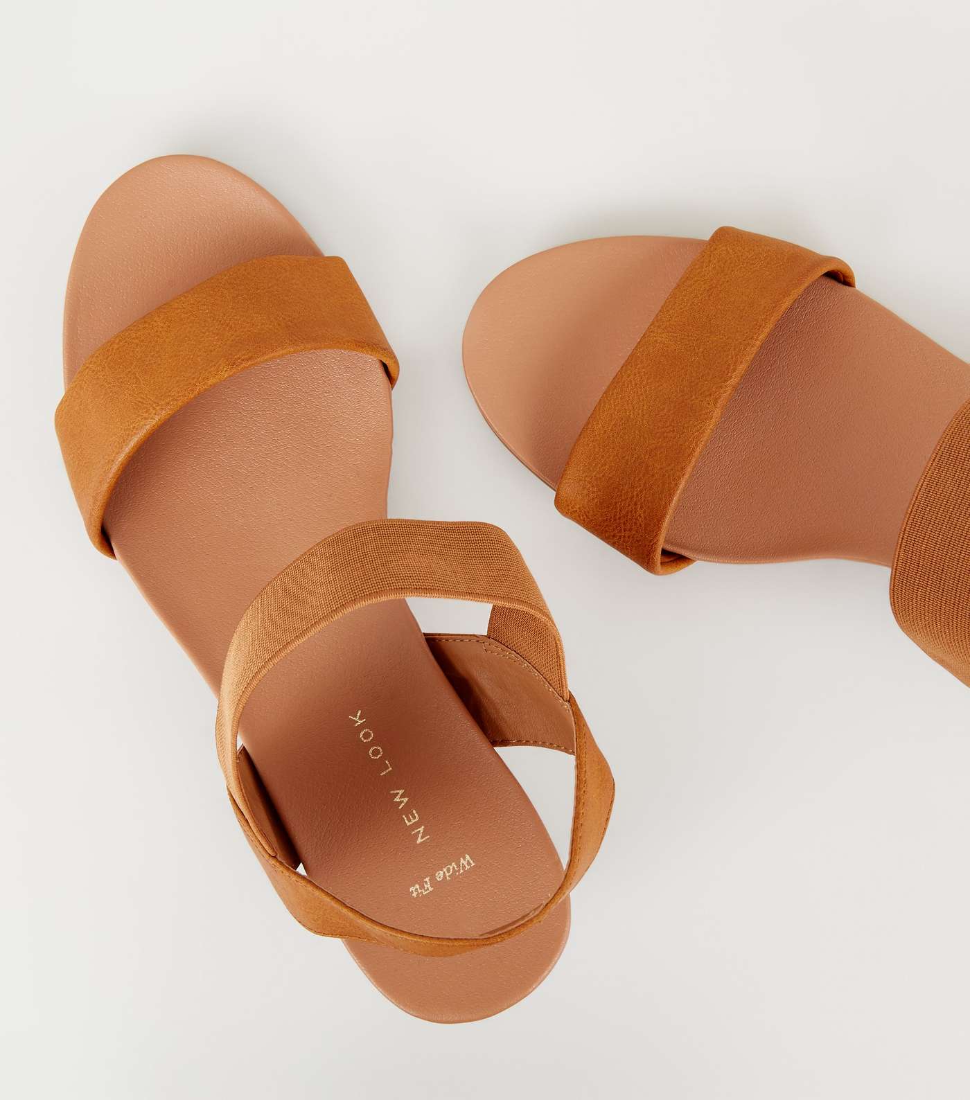 Wide Fit Tan Leather-Look Low Heel Sandals Image 4