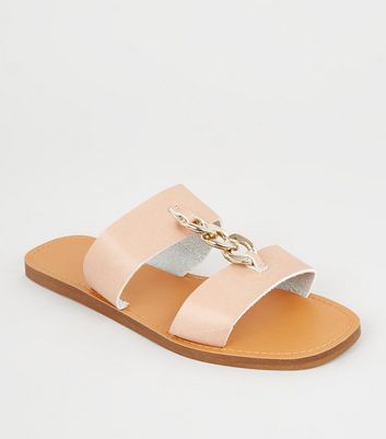 nude leather sliders