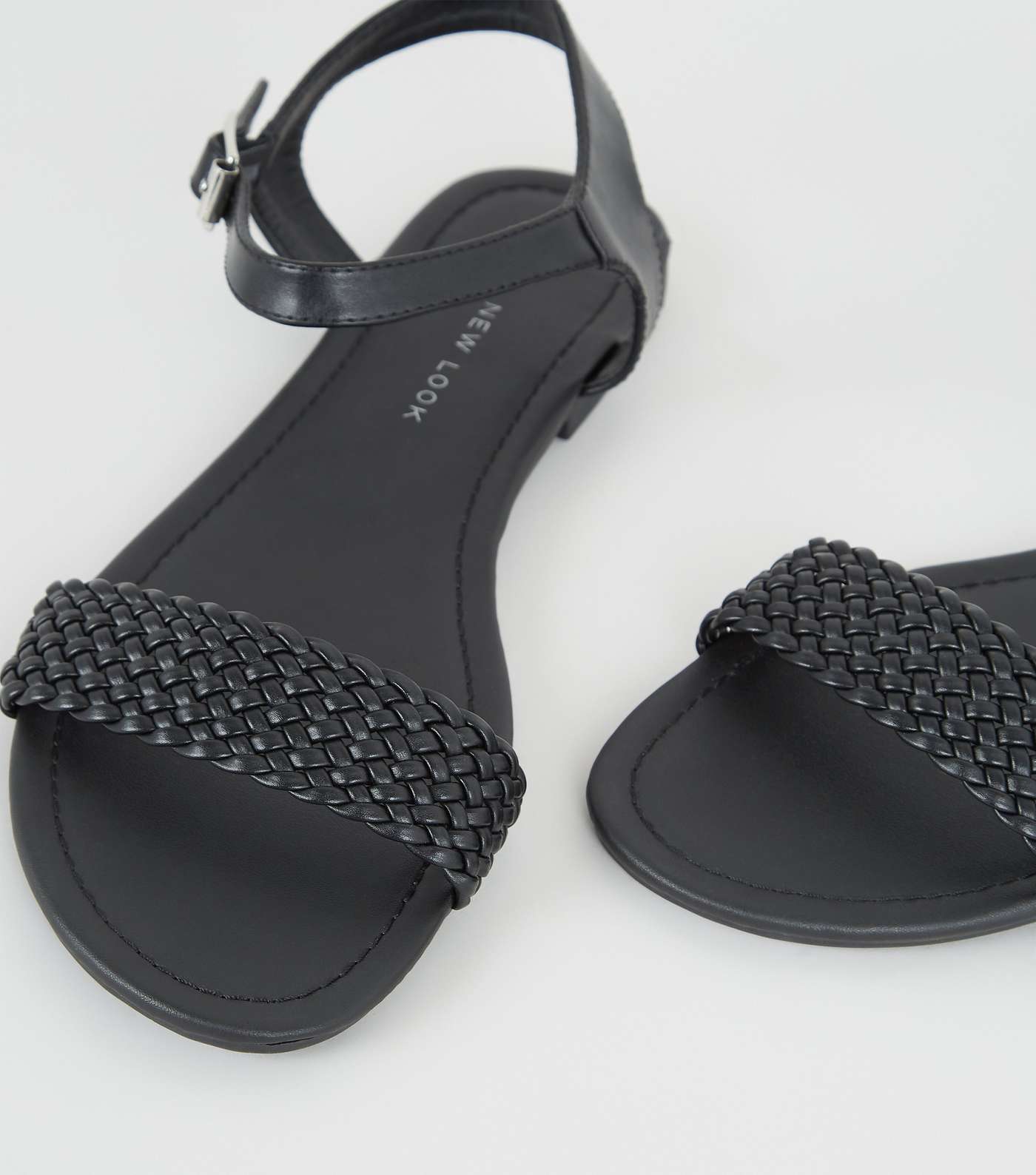 Wide Fit Black Woven Strap Flat Sandals Image 3