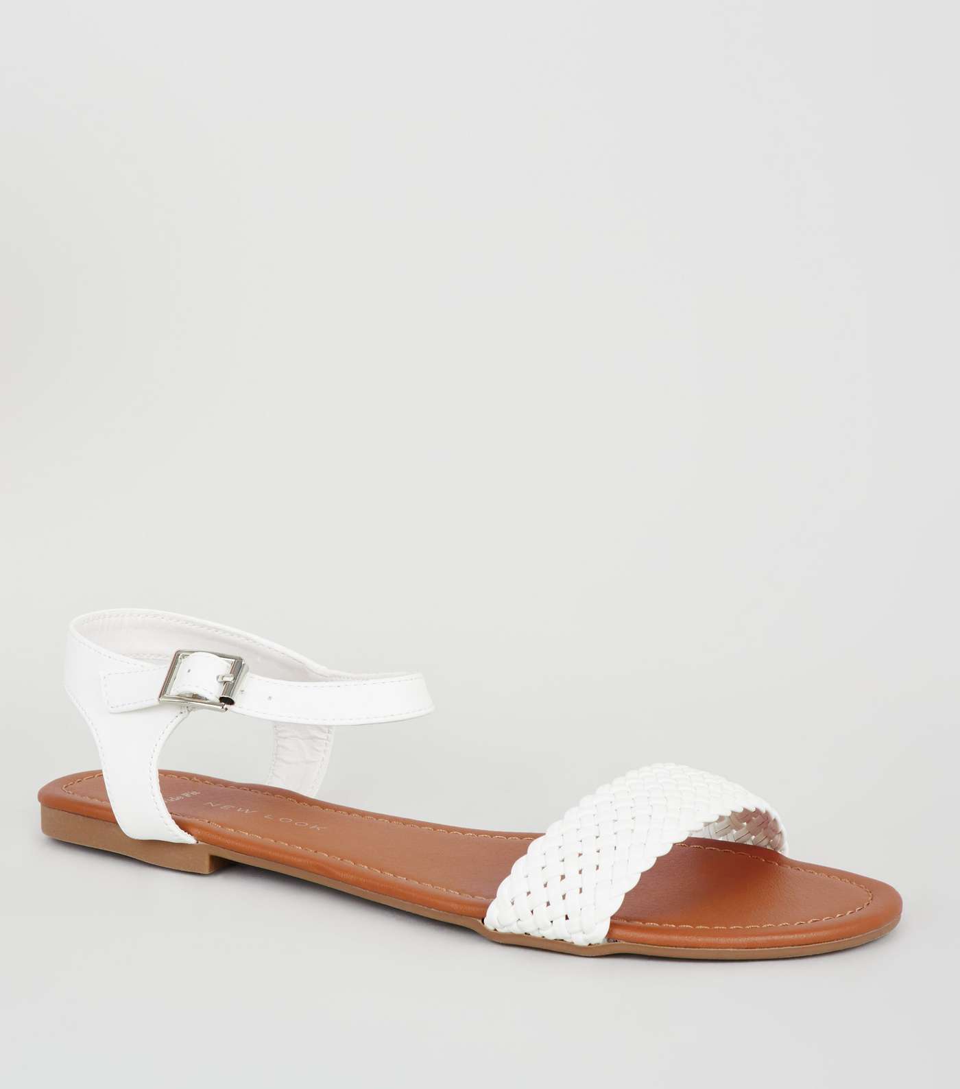Wide Fit White Woven Strap Flat Sandals