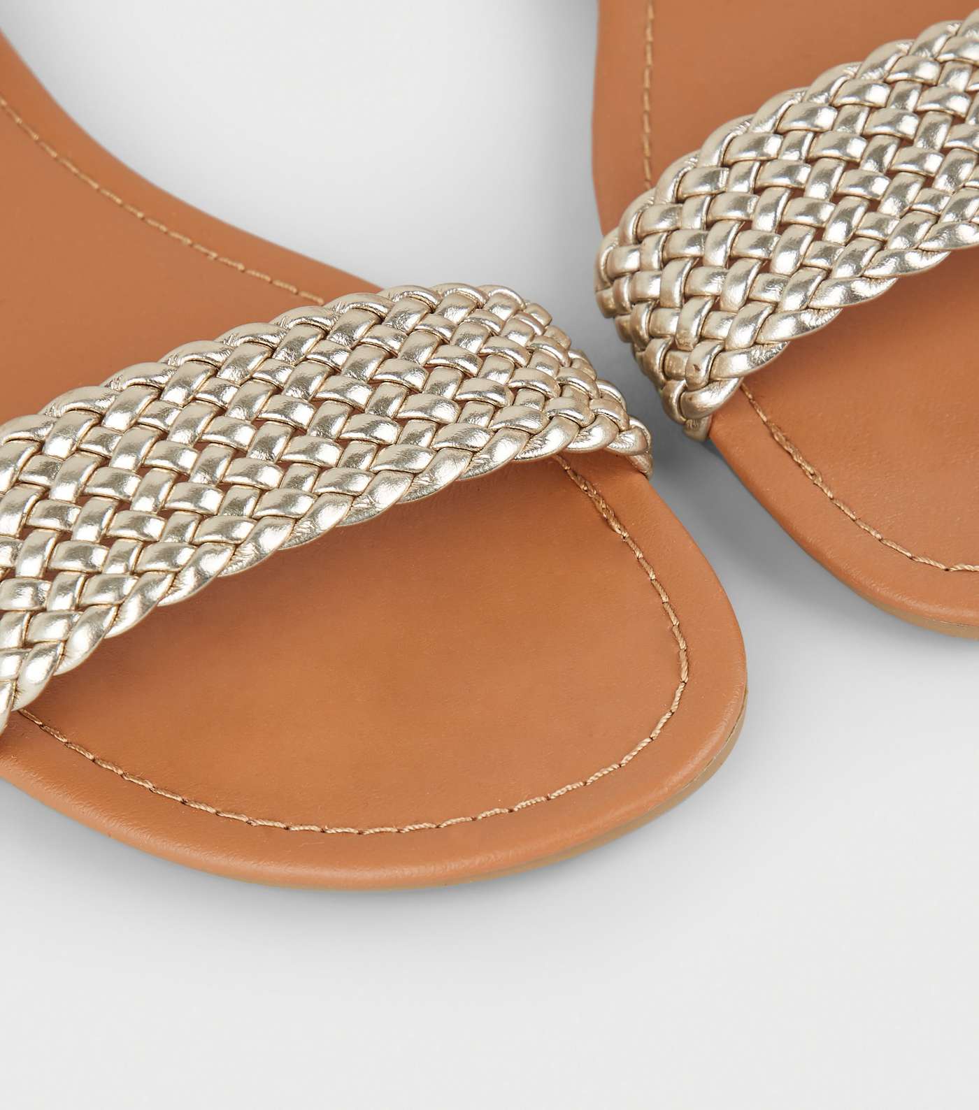 Wide Fit Gold Woven Strap Flat Sandals Image 3