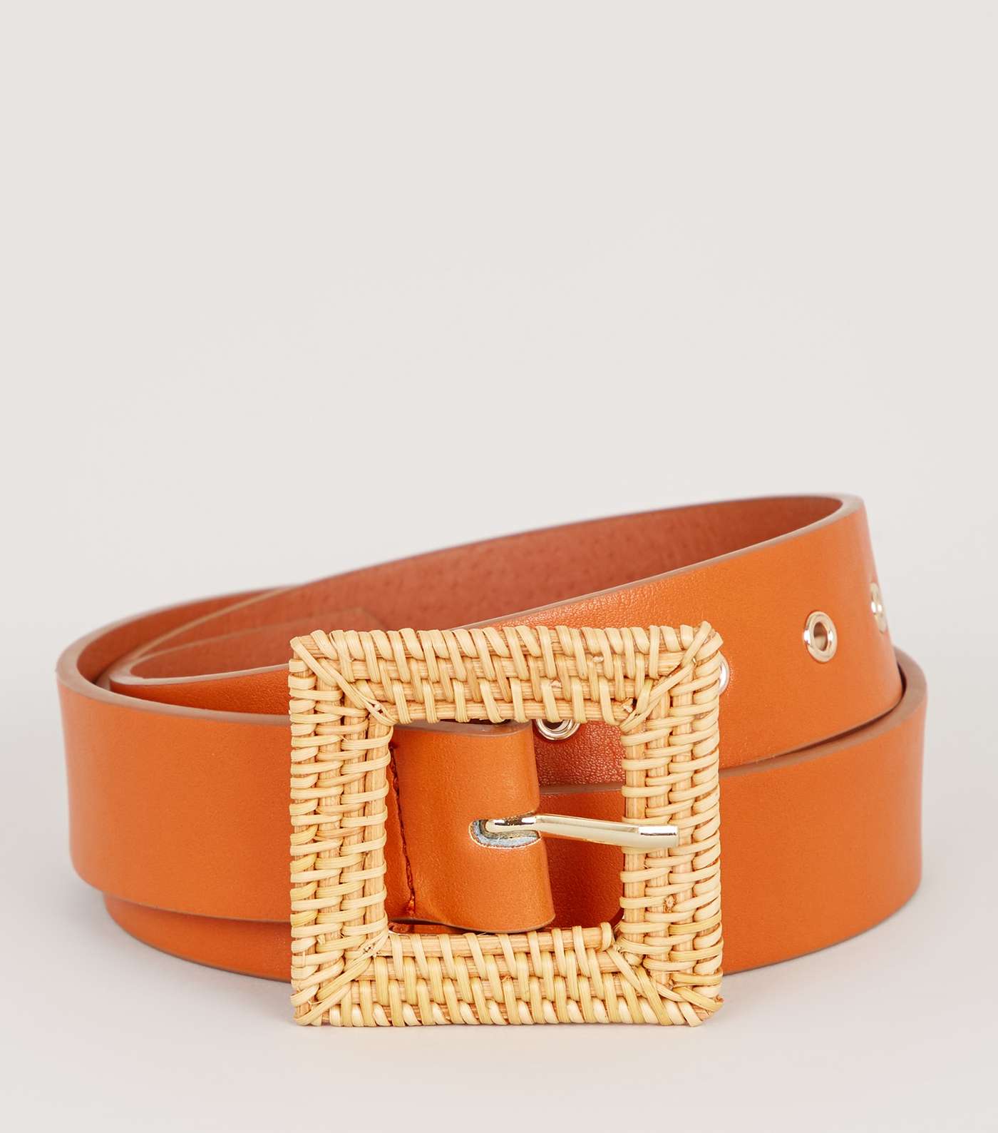 Tan Woven Straw Effect Square Buckle Belt Image 2