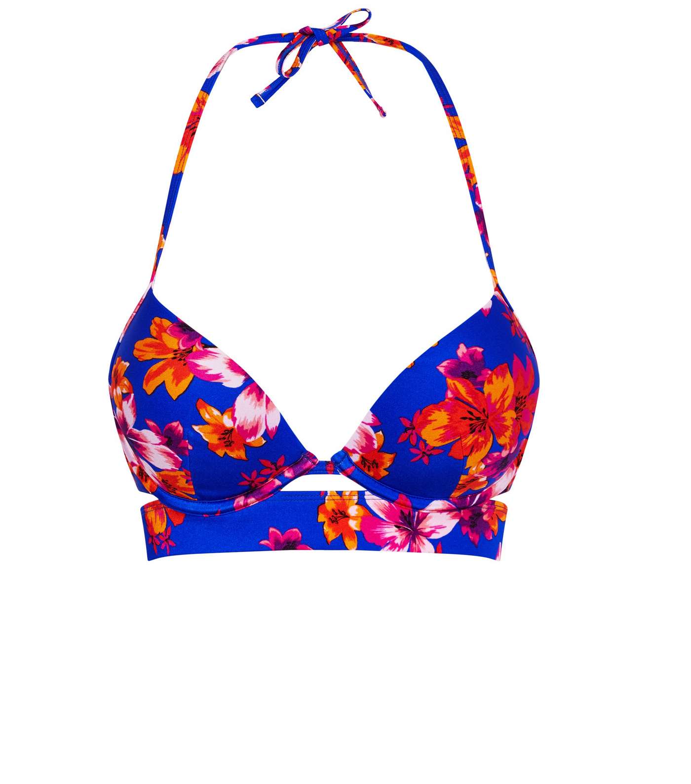 Blue Floral Longline Underwired Bikini Top  Image 4