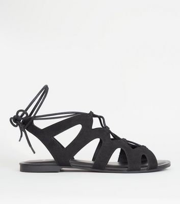 Wide Fit Black Lace Up Ghillie Sandals New Look