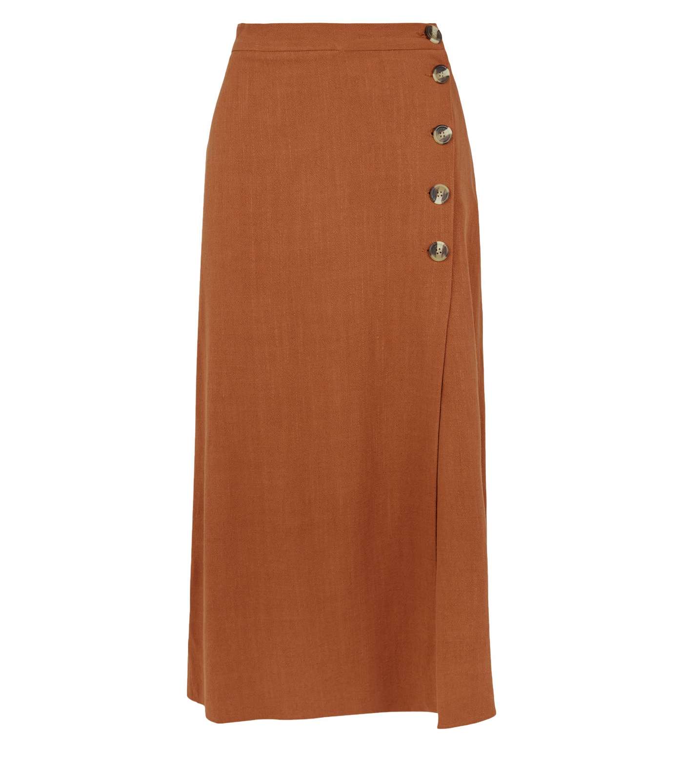 Rust Linen Look Button Up Midi Skirt Image 4