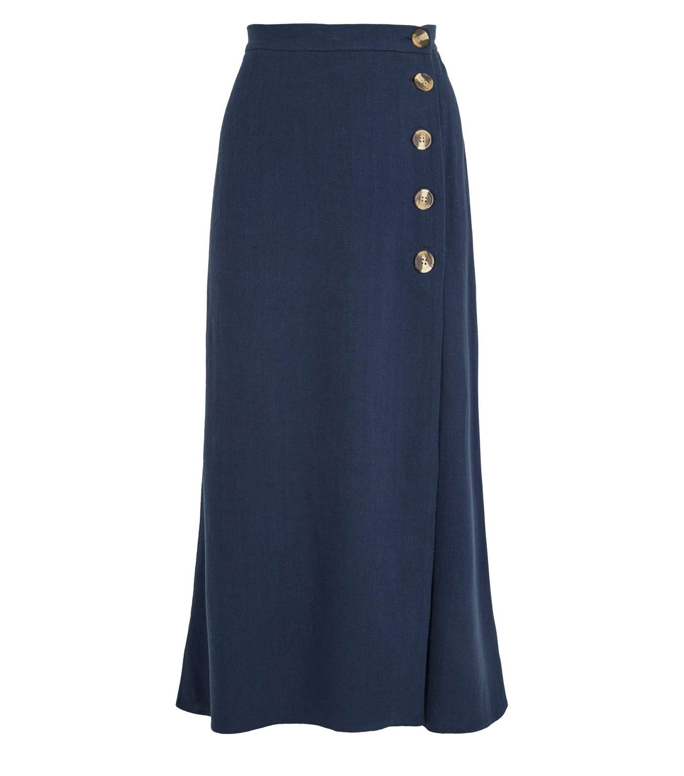 Navy Linen Look Button Up Midi Skirt Image 4