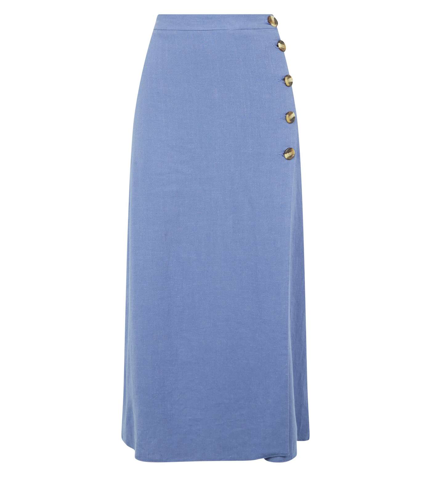 Pale Blue Linen Look Button Up Midi Skirt Image 4