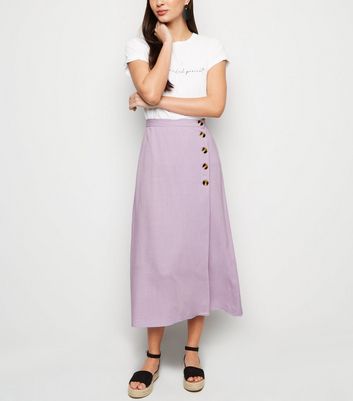 Lilac Linen Look Button Up Midi Skirt New Look