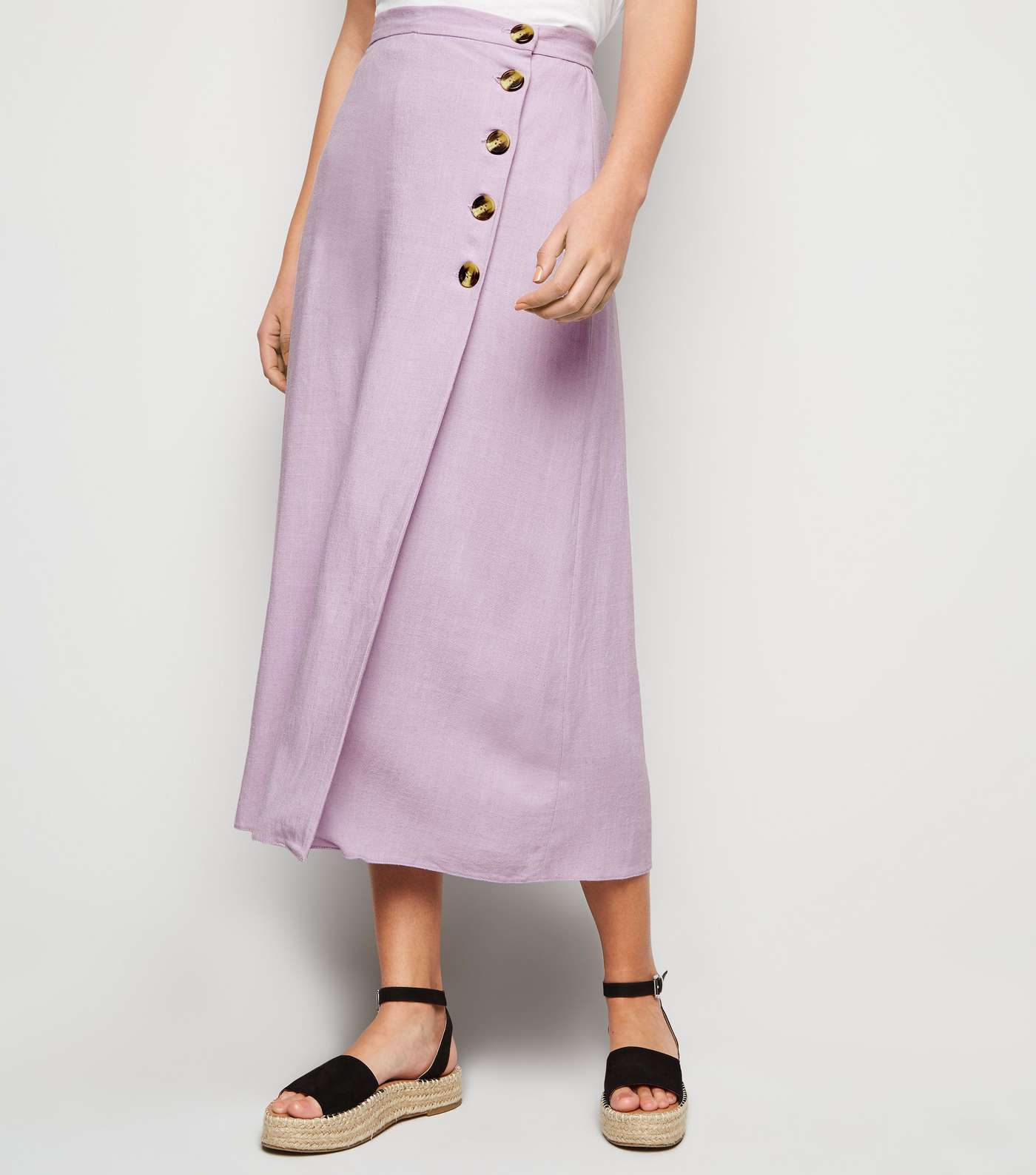 Lilac Linen Look Button Up Midi Skirt Image 2