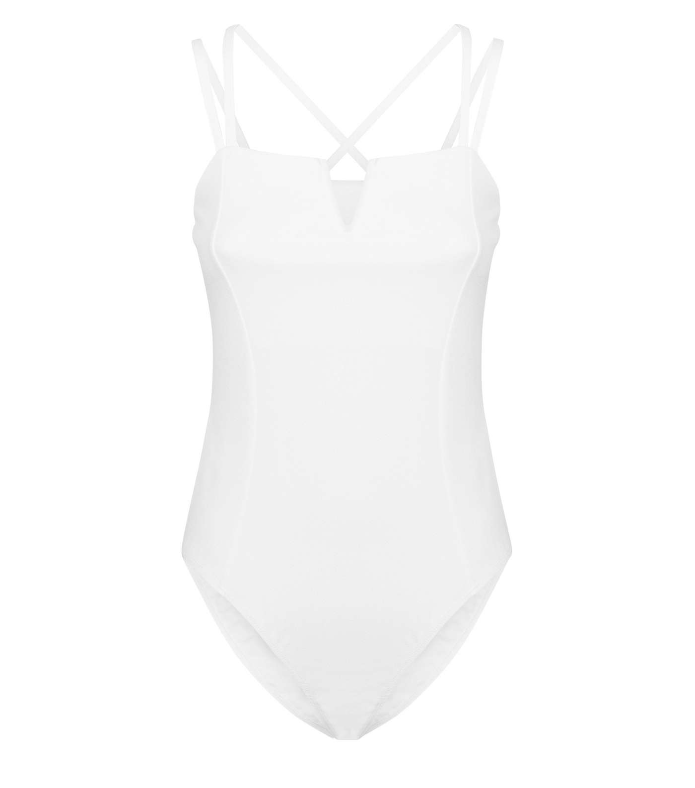 White Notch Neck Cross Back Bodysuit Image 4