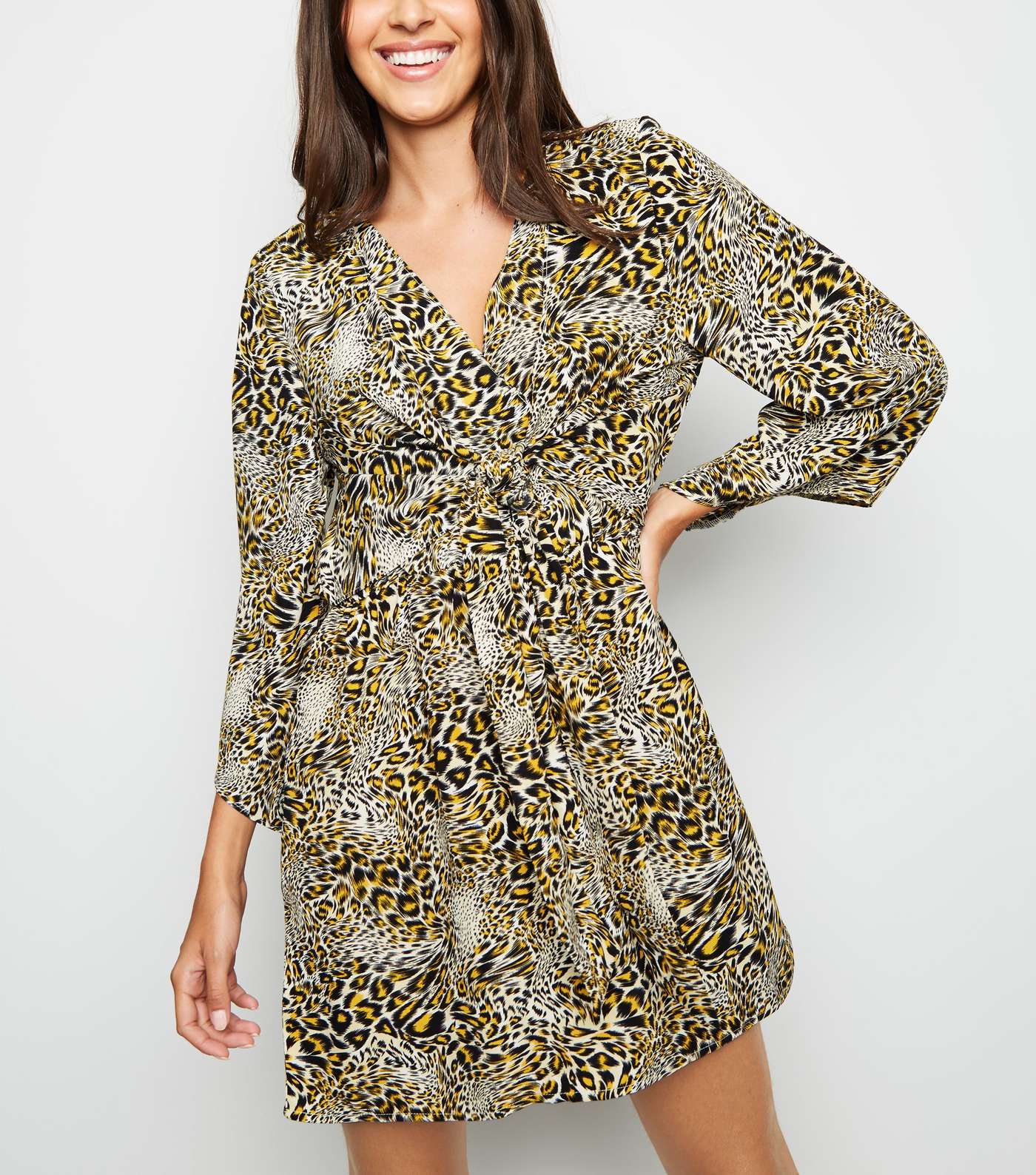 AX Paris Yellow Leopard Print Wrap Dress