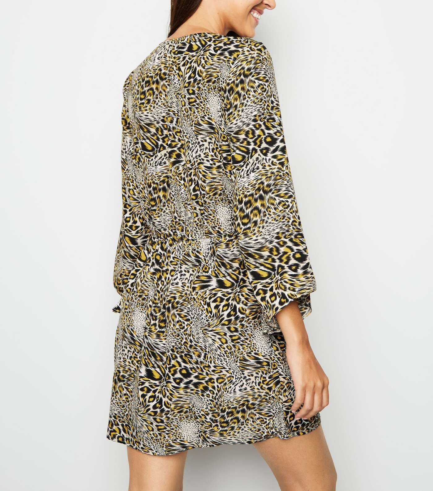 AX Paris Yellow Leopard Print Wrap Dress Image 5