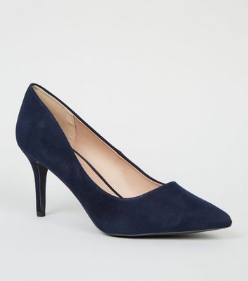 Navy Suedette Pointed Court Shoes | New 