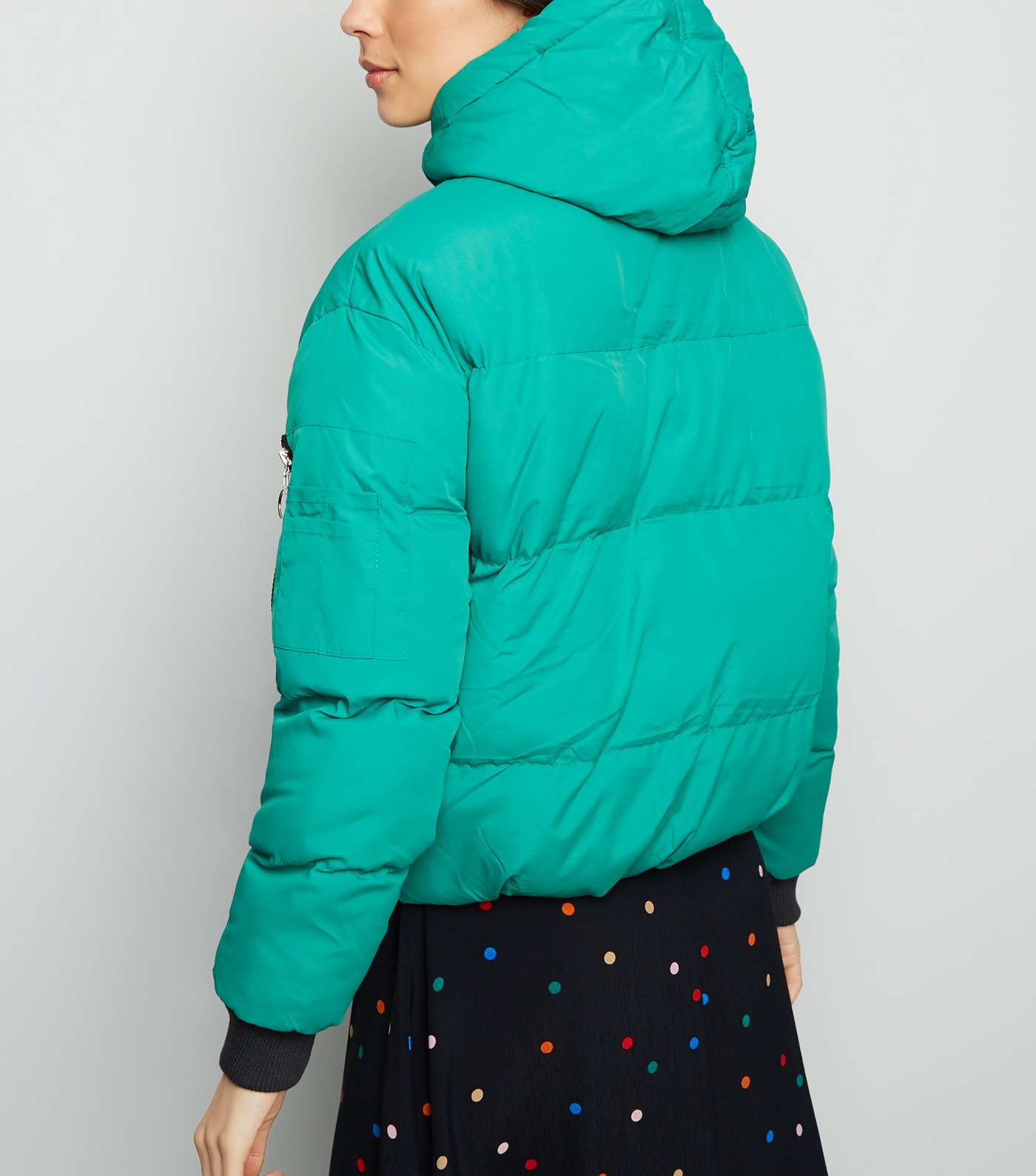 Blue Vanilla Green Hooded Cropped Puffer Jacket Image 4