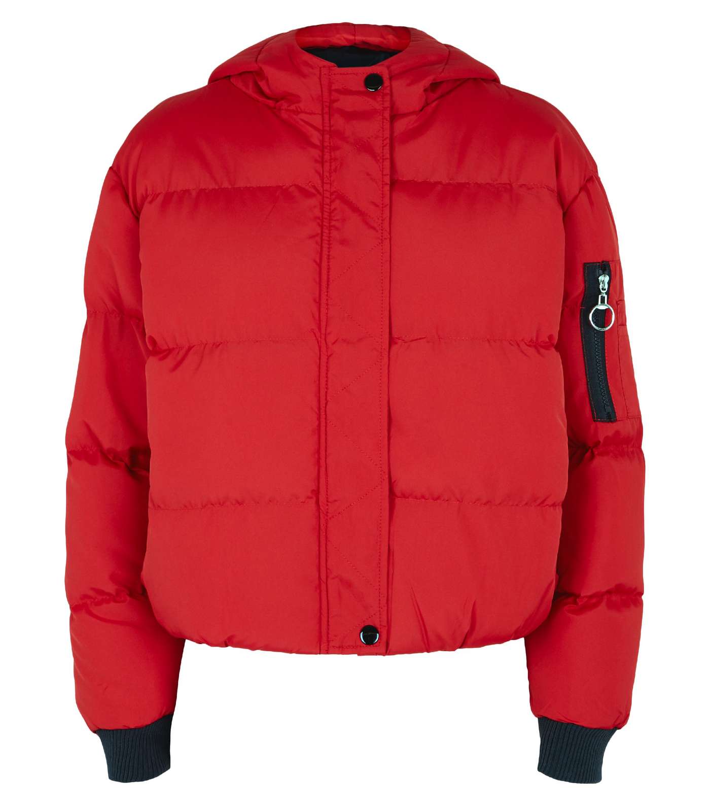 Blue Vanilla Red Hooded Cropped Puffer Jacket Image 4