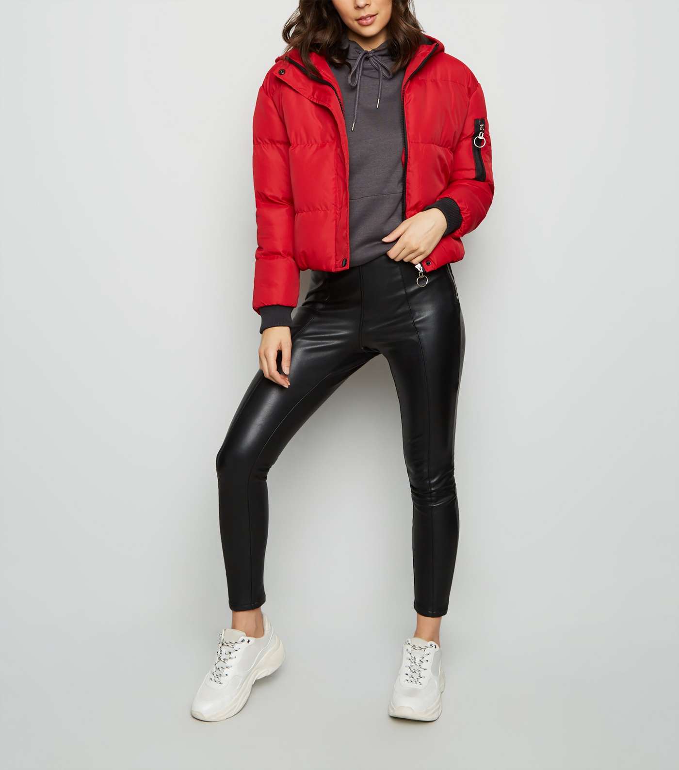 Blue Vanilla Red Hooded Cropped Puffer Jacket Image 2
