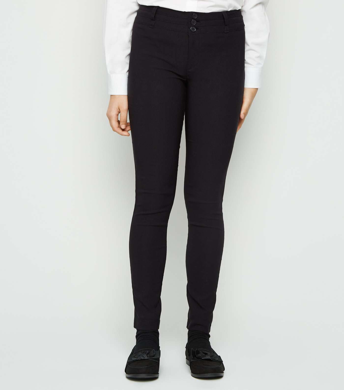 Girls Black 3 Button Super Skinny Trousers Image 2