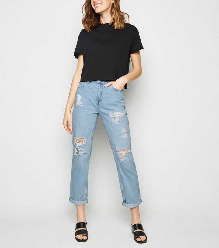 Bright Blue Extreme Ripped Boyfriend Jeans New Look