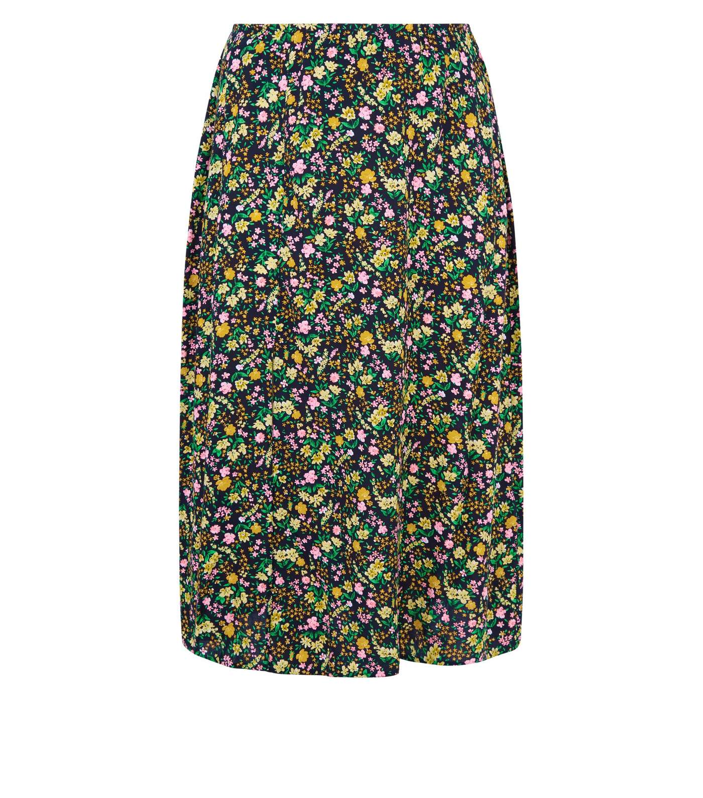 Curves Black Floral Side Split Midi Skirt Image 4