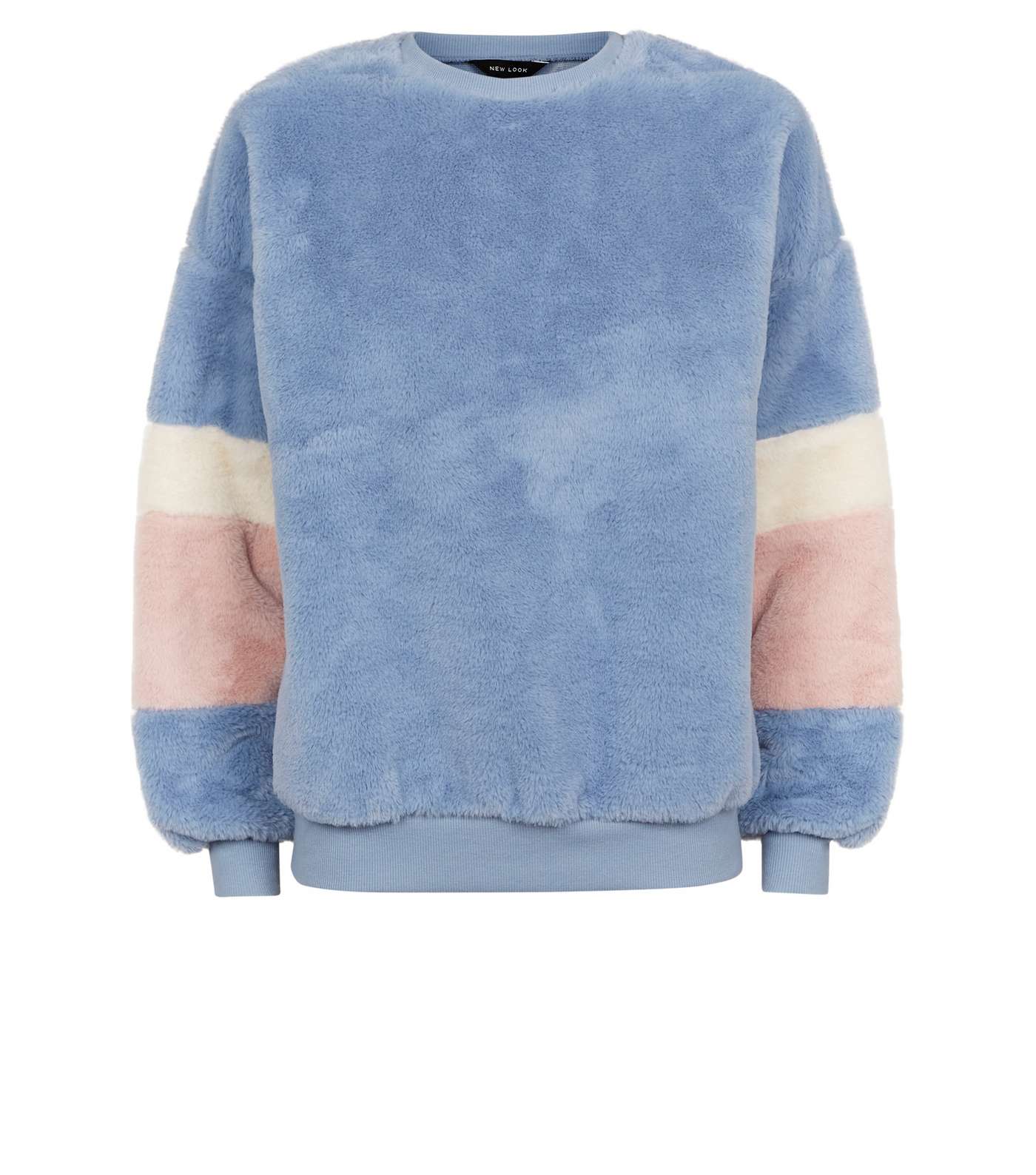 Blue Colour Block Faux Fur Sweatshirt Image 4