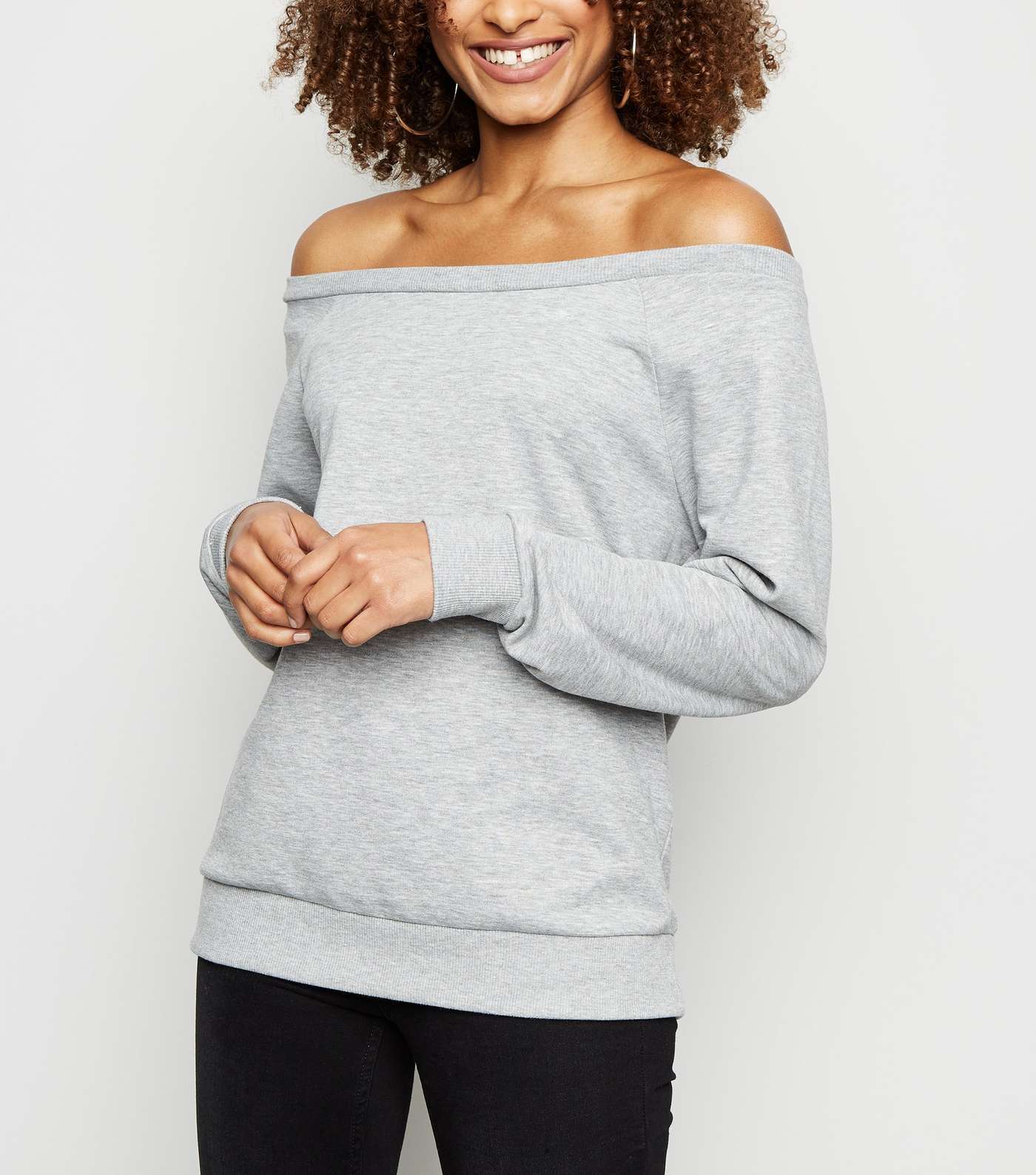 Grey Marl Oversized Bardot Sweatshirt