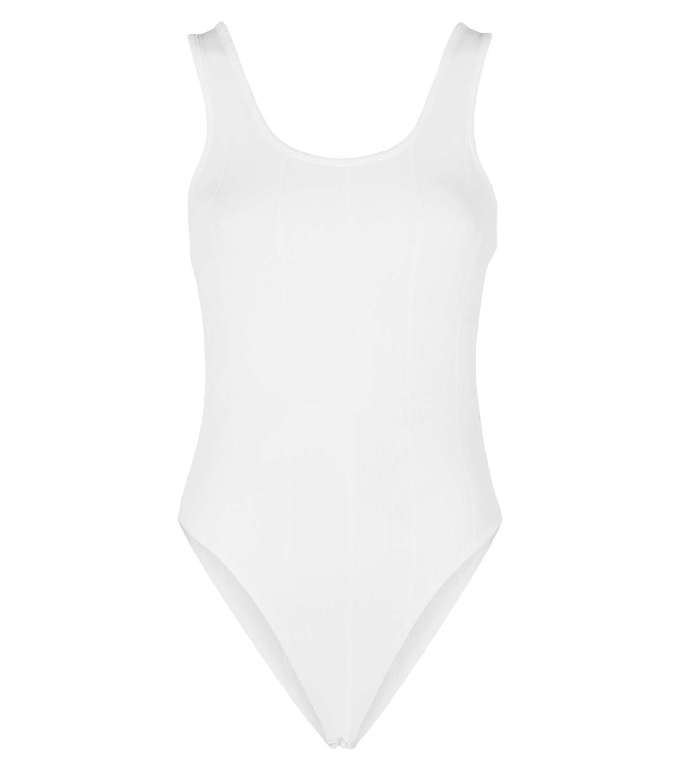 White Ribbed Scoop Neck Bodysuit  Image 4