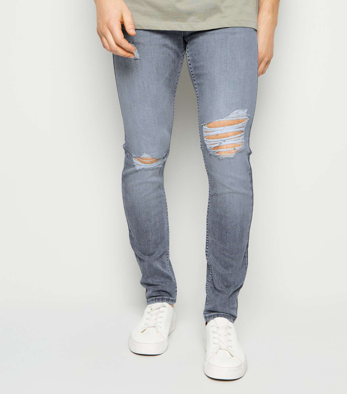 Grey Light Wash Ripped Knee Skinny Jeans