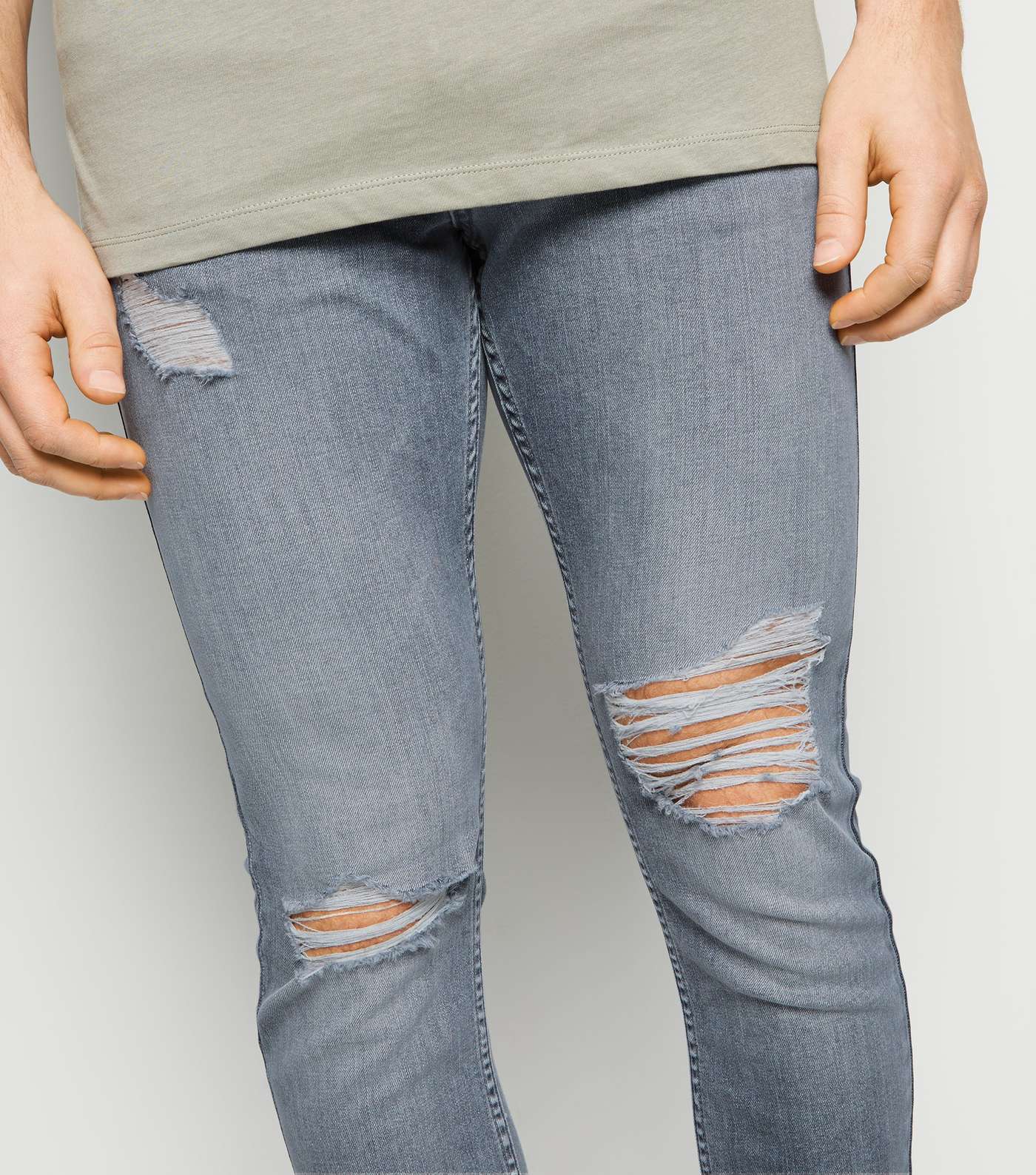 Grey Light Wash Ripped Knee Skinny Jeans Image 5