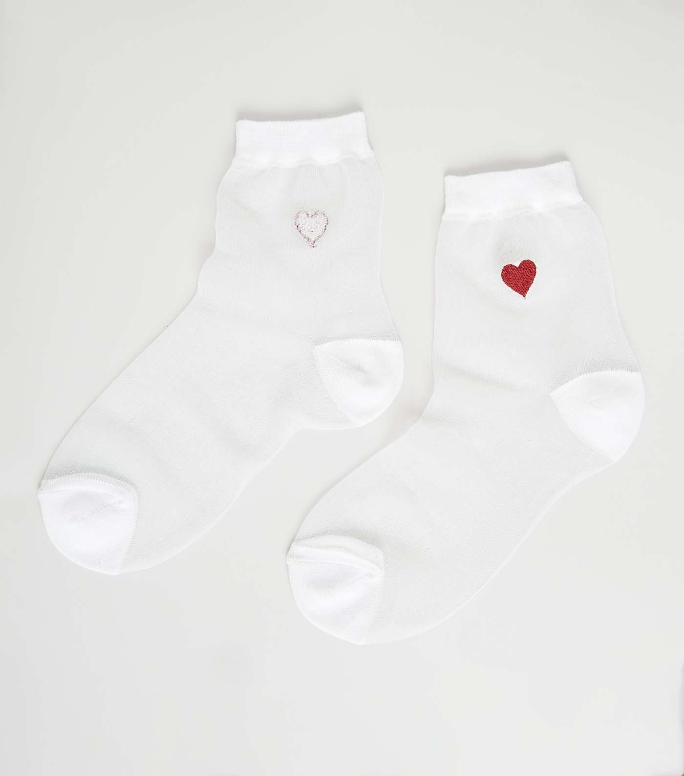 White Heart Embroidered Sheer Socks