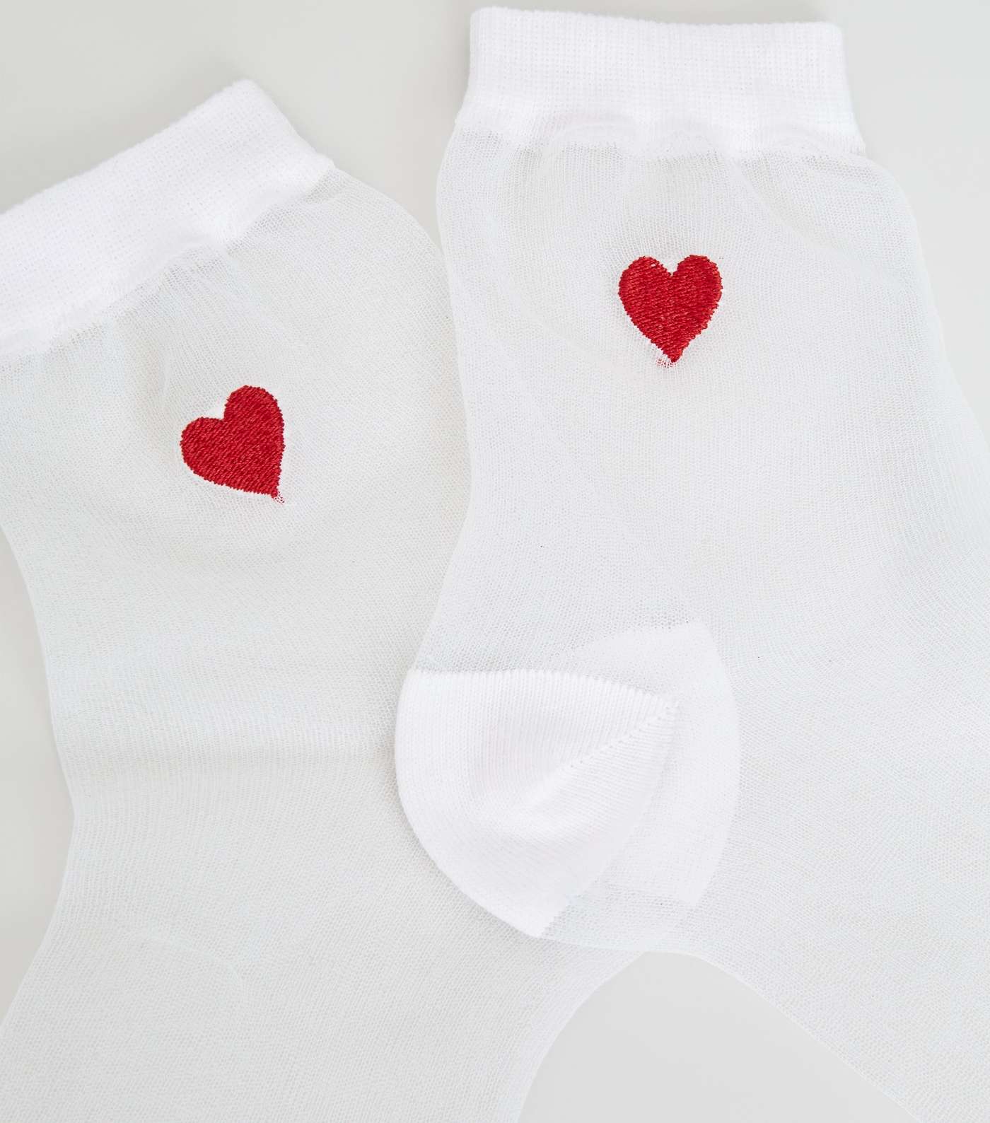 White Heart Embroidered Sheer Socks Image 3