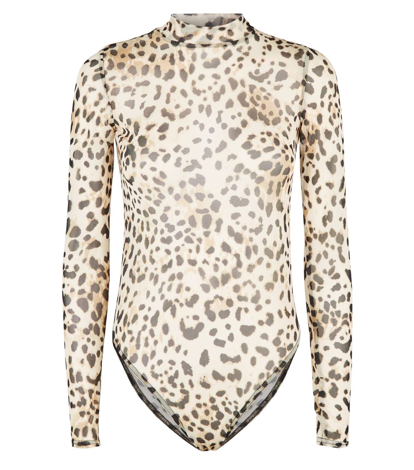 Brown Leopard Print High Neck Mesh Bodysuit Image 4