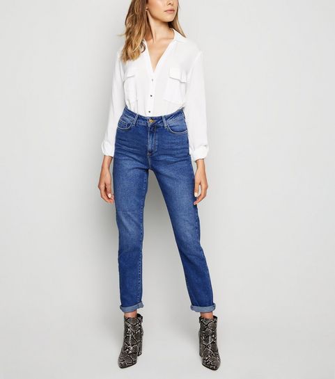 Blue Waist Enhance Slim Mom Jeans