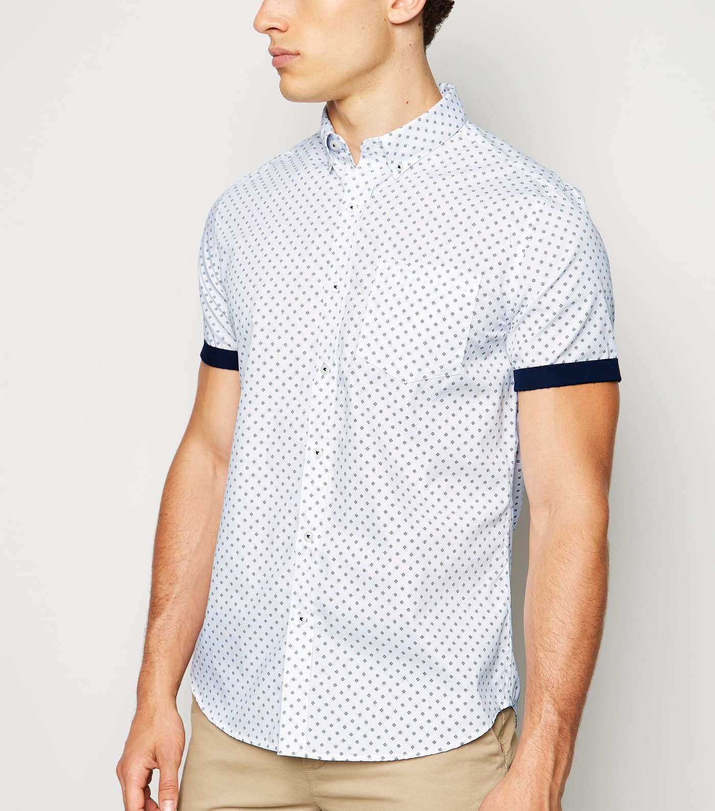 Navy Geometric Print Short Sleeve Shirt