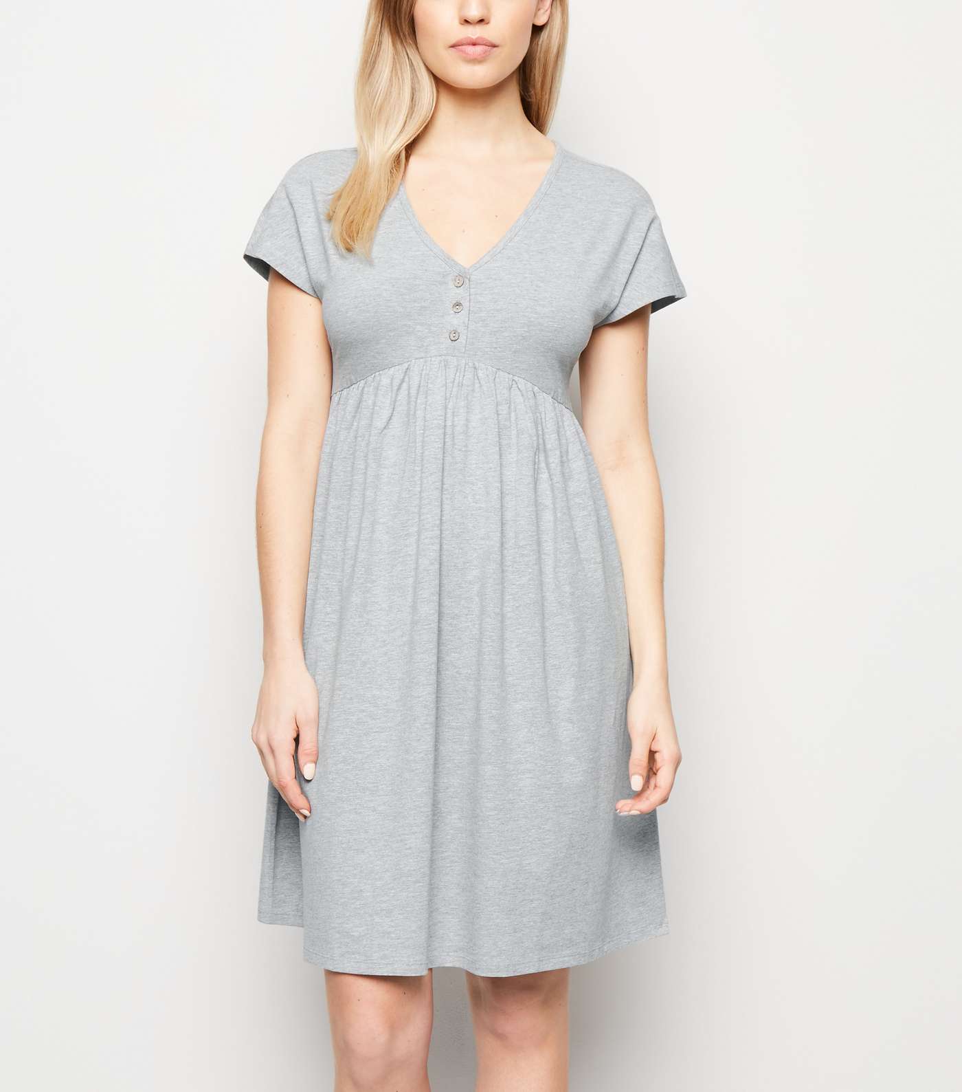 Maternity Grey Marl Button Front Smock Dress Image 2