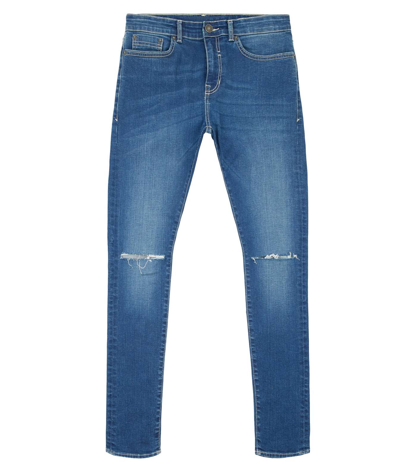 Bright Blue Ripped Super Skinny Stretch Jeans Image 4