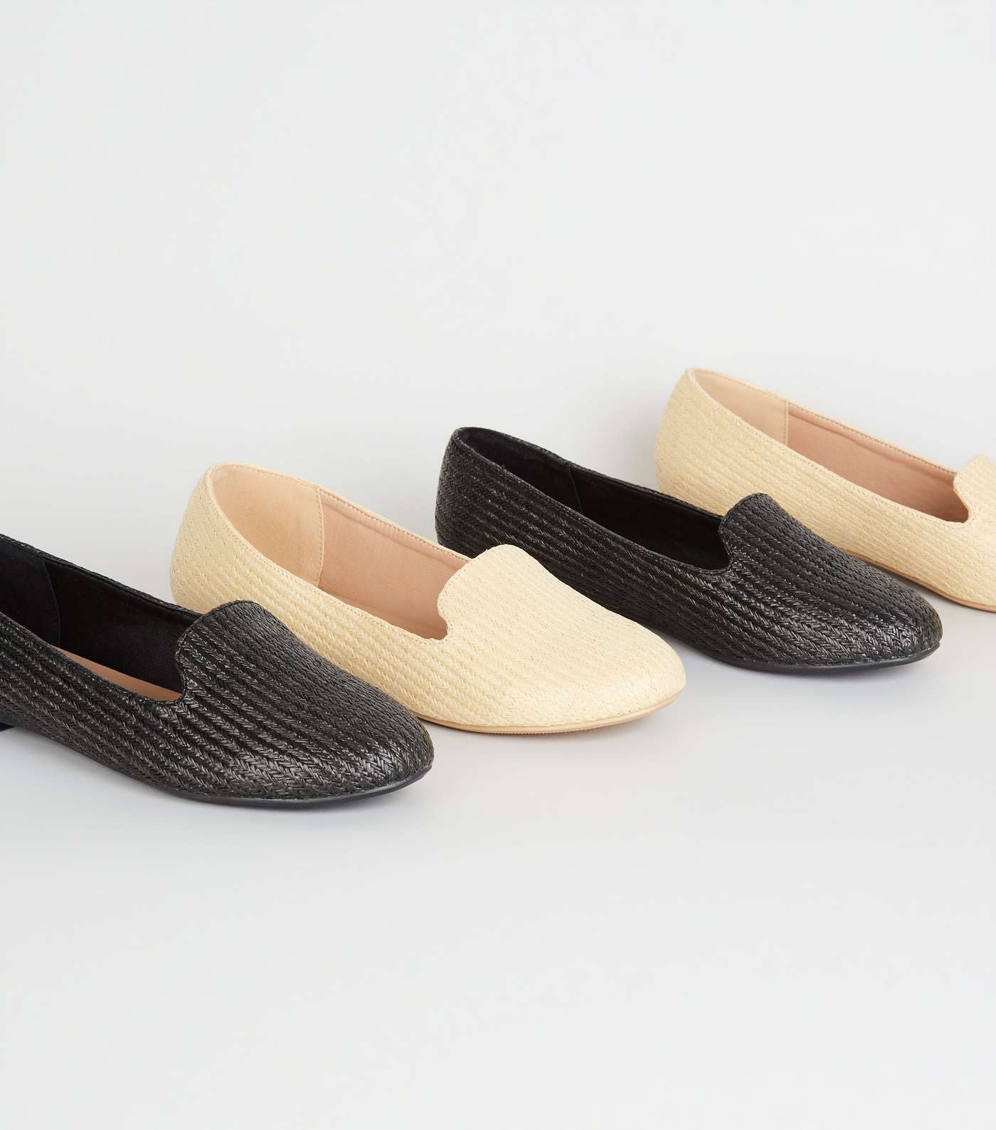 Black Woven Straw Effect Loafers Image 4