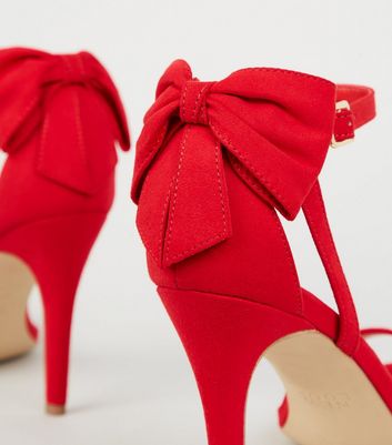 Red Suedette Bow Back Stilettos | New Look