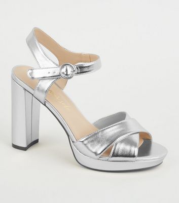 silver block heels new look