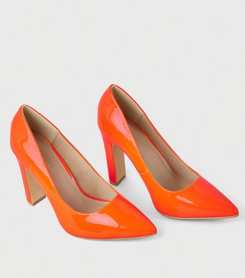 Wide Fit Orange Neon Block Heel Court 