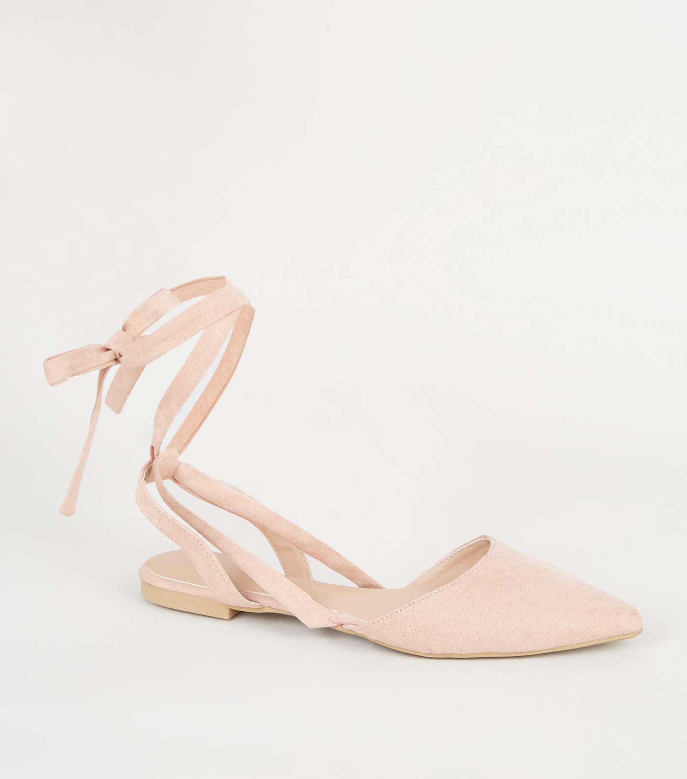 Pink Suedette Pointed Ankle Tie Pumps