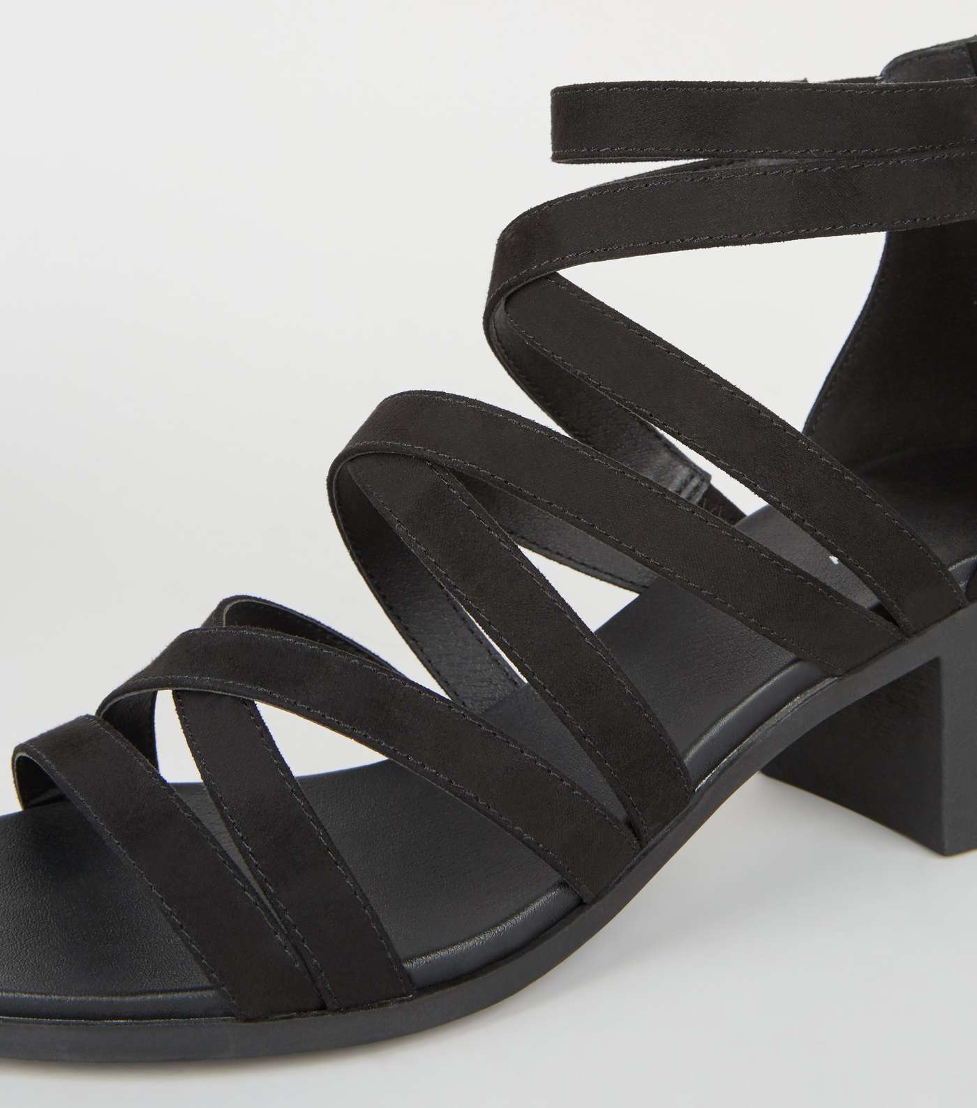 Black Strappy Low Block Heel Footbed Sandals Image 4