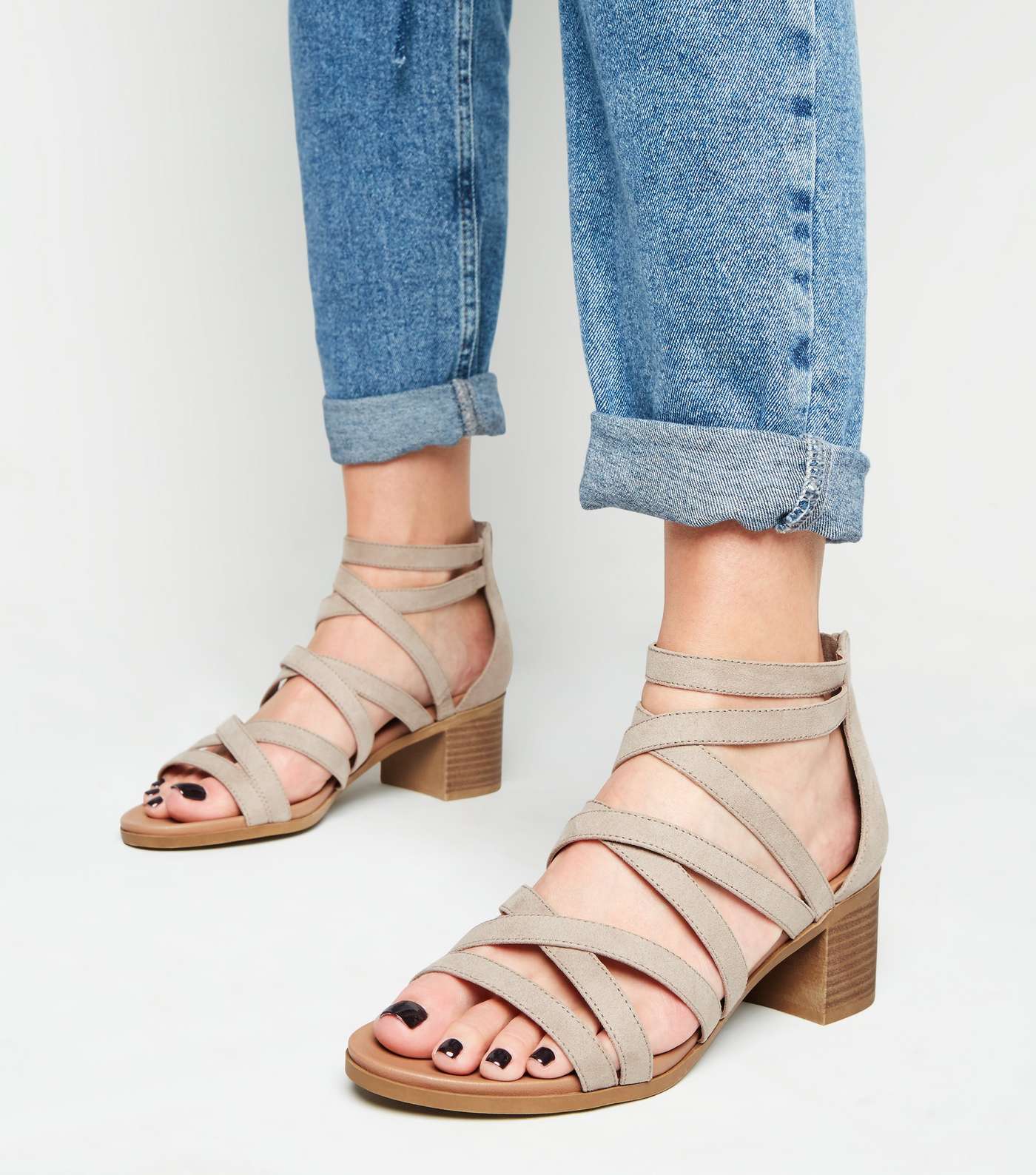 Light Brown Strappy Low Block Heel Footbed Sandals Image 2
