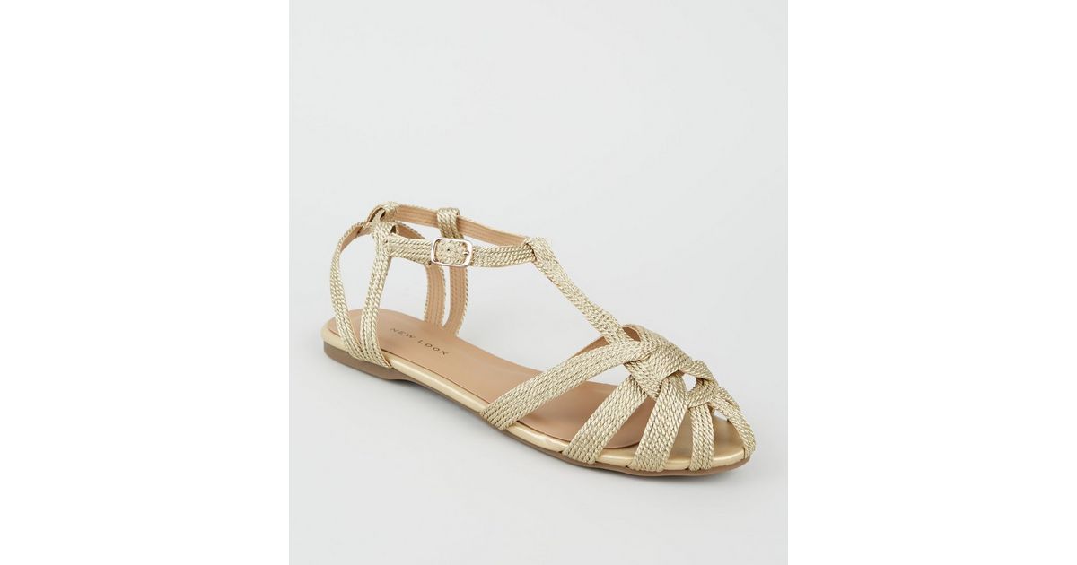 wide fit gold flat sandals