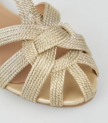 gold woven sandals