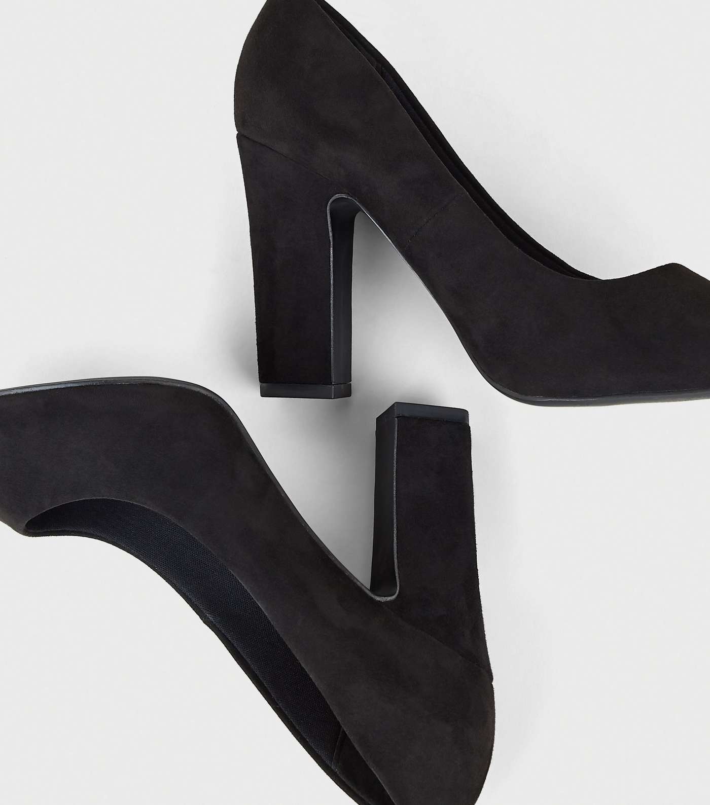 Extra Wide Fit Black Suedette Court Shoes Image 3