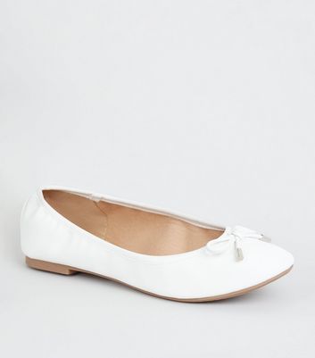 Wide Fit White Leather-Look Ballet 